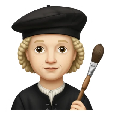 Rembrandt wear black berret hat, hold a brush sticker