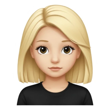 Fille jolie de 15 ans blonde aux cheveux longs avec des faux cils et un t-shirt noir sticker