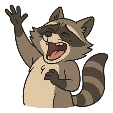 raccoon laughing hard, waving with one hand sticker