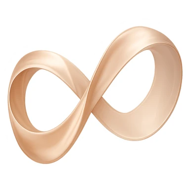 Transform the Mobius strip ribbon into an infinity symbol, emphasizing a silky, lustrous ribbon texture with smooth, flowing folds and a strong sheen. The shape should clearly show the Mobius strip's single surface and twist, resembling an infinity symbol. Use elegant, soft colors and realistic lighting. Preserve the transparent background. Maintain a realistic and elegant style with soft colors and smooth lighting to highlight the silky texture and flowing folds of the ribbon. sticker