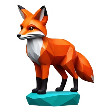 A red fox sculpture with a geometric, faceted design. The fox is standing upright with angular and disney features. The vibrant red color highlights the sharp edges and planes. sticker