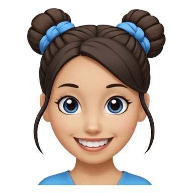 Now tied up her hair in a half-bun ,the on her head is black, while her bang is blue. Bigger eyes and brighter smile, show teeth while smiling sticker