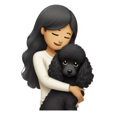 Black poodle getting hugged by long hair Asian girl sticker