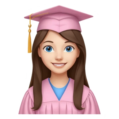 young brunette girl long hair, blue eyes and light pink gown and cap university graduate sticker