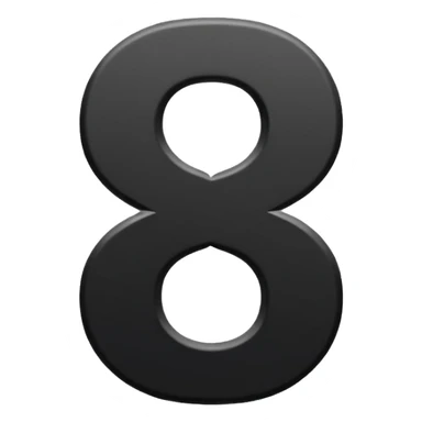 Minimal emoji, number 8 made of solid matte black metal, thick symmetrical form, subtle metal texture, deep shadows, no glow, no neon, flat emoji design, centered, transparent background sticker