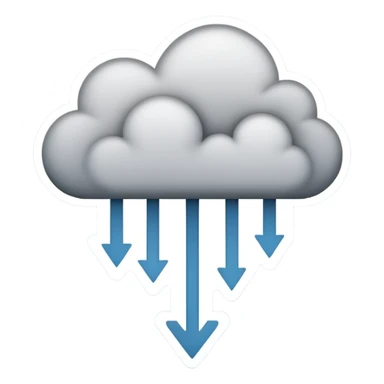 Abstract minimalist emoji showing a downward fading arrow dissolving into mist, with scattered broken lines and a heavy low-hanging cloud form above, symbolising a discipline slump and loss of structure. Muted tones, soft gradients, flat vector icon, transparent background. sticker