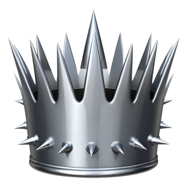 A spiked crown emoji made of silver chrome, sharp yet rounded metallic spikes, glossy reflections, aggressive luxury swag aesthetic, iOS emoji style, centered, clean white background sticker