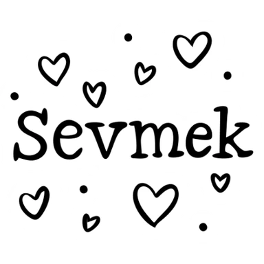 A hand-drawn style icon featuring the word "Sevmek" with love symbols like hearts sticker