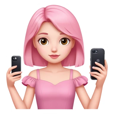 girl wearing a cute pink dress taking a selfie sticker