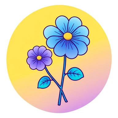 Whimsical hydrangea flower with sweet expression, fluffy round flower cluster in lovely purple-blue gradient, and adorable small leaves sticker
