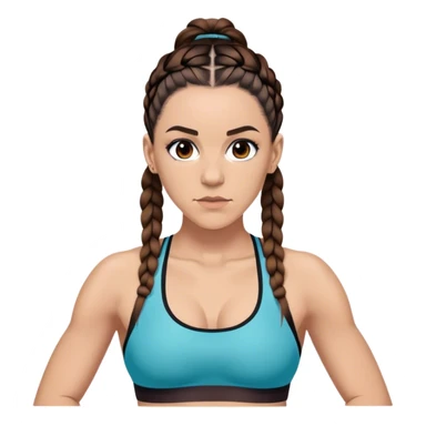 Melanie chisholm with two dark brown french braids parted down the middle, wearing a sports bra sticker