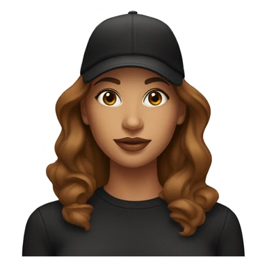 A beautiful tanned woman wearing a cap and a black sweatshirt with a cut-out on her chest, big lips, brown hair. sticker