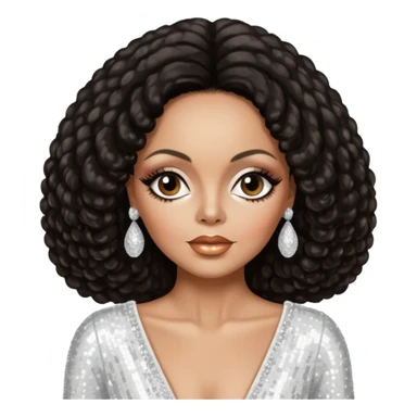 Diana Ross with dark brown hair, white sequin outfit sticker