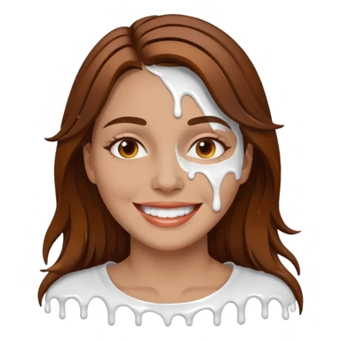 Brown Hair Woman , white paint , drip, face, happy sticker