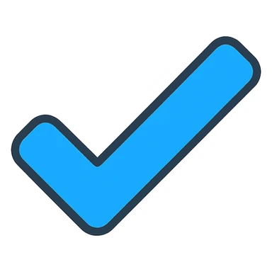 blue tick checkmark icon, flat design, transparent background sticker