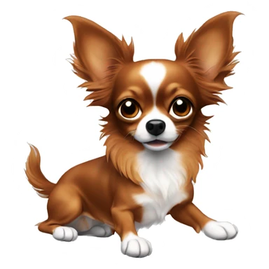 Long haired reddish brown chihuahua with white spots playing sticker