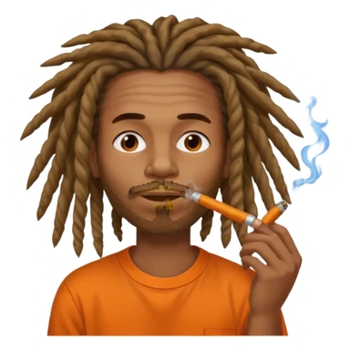 Brownskin man with long dreadlocks orange shirt smoking weed blunt in mouth sticker