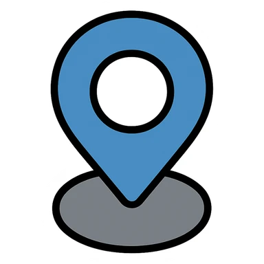 map pin icon, sleek minimal corporate style, blue and gray color scheme sticker