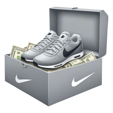 Grey nike shoe box with rolled up money inside sticker