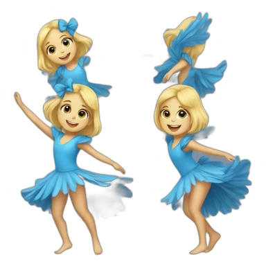 little blonde girl dancing in a blue bird costume sticker