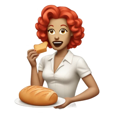 White drag queen eating bread with red hair sticker