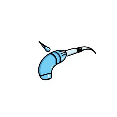 Hand-drawn blue mouthpiece bit with breathing tube for oxygen measurement, VO2 max testing equipment with nose clip sticker