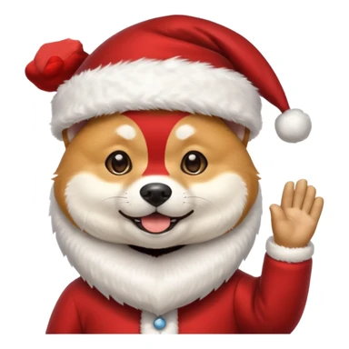 shiba inu wearing santa hat with grey beard like santa waving hi sticker