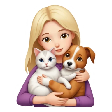 Beautiful girl hugs a cat and a dog tightly sticker