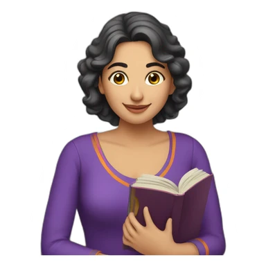 Armenian women with the purple clothes reading book and looking at camera and smiling  sticker