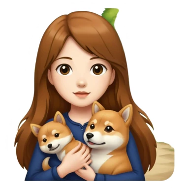 girl long brown hair with shiba inu outdoors sticker