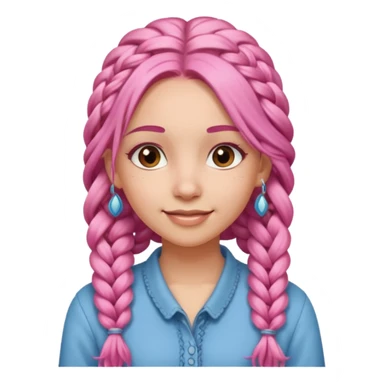 A light-skinned woman with long pink hair styled in braids, brown eyes, and a gentle smile. sticker