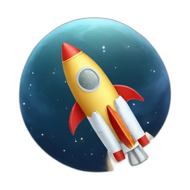 rocket in space flying around a moon of ice and gold sticker