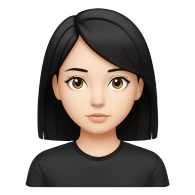 Make a girl with jet black hair that is straight  and length till shoulders| brown eyes | oval head| an aesthetic style| sporty shirt sticker
