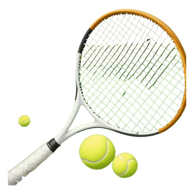 A tennis racket and a ball placed on a grassy court, with the net visible in the background. The scene captures the elegance and energy of the sport, with a vibrant green court and soft sunlight highlighting the equipment. sticker