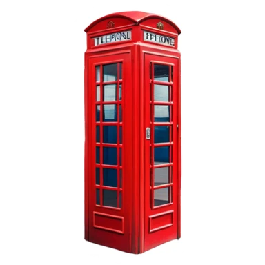 Cinematic Realistic depiction of an iconic red telephone box, rendered in vivid, saturated colors with detailed textures and reflective surfaces, set on a classic English street under soft, diffused daylight sticker