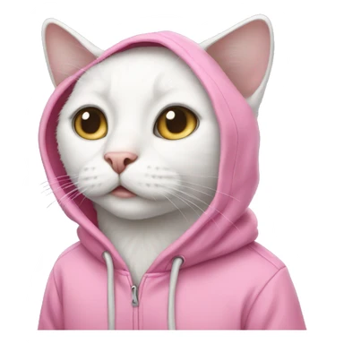 White cat wearing pink hoodie sticker