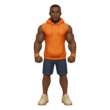 Black male look superstrong and big arms orange hoodie and beige shoes full body sticker