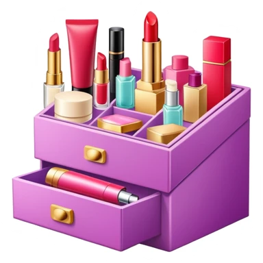 an open box overflowing with beauty products, including lipstick, face cream, and a perfume bottle sticker