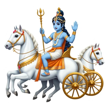 Lord Krishna driving a chariot ,seven white horses in front of the Chariot and Arjun riding the Chariot. sticker