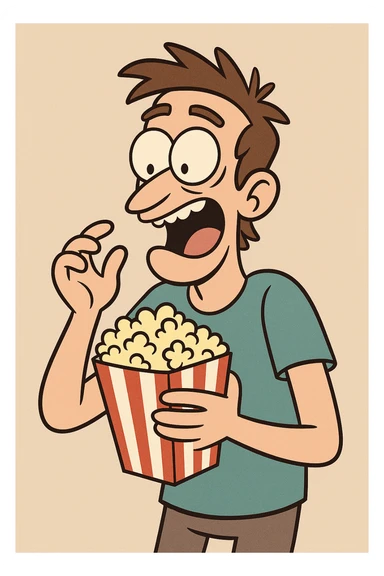 popcorn in a classic red and white box, cartoon style sticker
