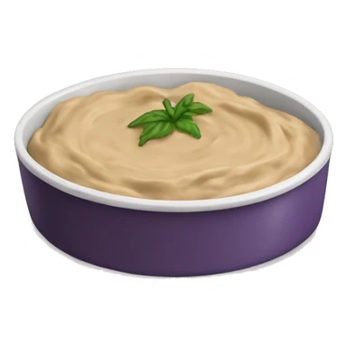 Eggplant dip in a circular dish, the color of the dip is tan sticker
