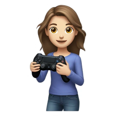 Caucasian Girl with long Brown hair holding a playstation 4 controller as she was playing looking at a screen sticker