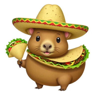 Make a capybara with a taco as a body and a Mexican hat sticker