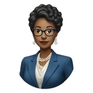 black woman ceo, diamond-crested glasses, blue blazer, pearl necklace sticker