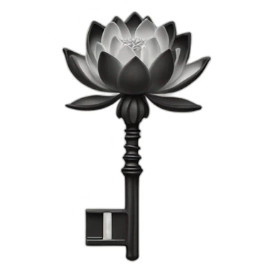 Black and white open lotus flower on top of a skeleton key sticker