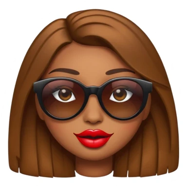 Diva emoji: emoji with sunglasses covering half the eyes, long eyelashes, brown eyes, big lips sticker