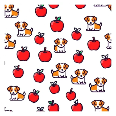 Group of cute dogs piling on a red apple sticker