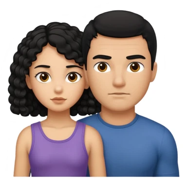 A strong man with short straight black hair protecting a shorter girl with long curly black hair sticker