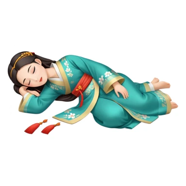 Beautiful girl in Hanfu lying on the ground sleeping sticker