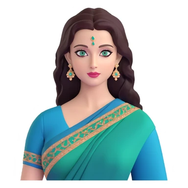 Aishwarya Rai in an elegant saree, traditional Indian look, blue-green eyes sticker